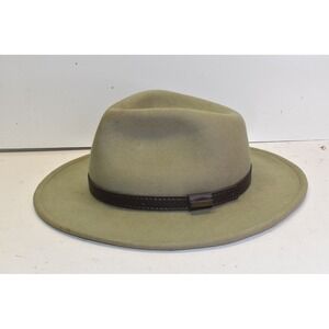Pendleton Wide Brim Fedora Hat Olive Green Mens Small Felted Wool Leather Band